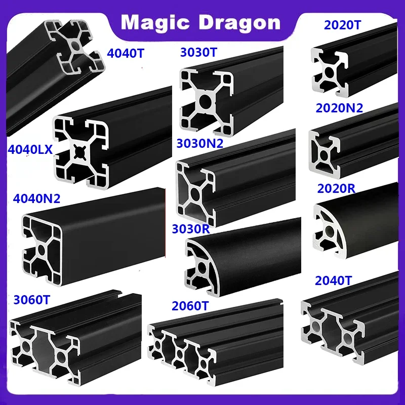 

1PCS Black Anodic Oxidation 2020 2020N2 2020R 2040 2060 3030 3030N2 3030R 3060 4040 4040R N2 T-Slot Aluminum Profile EU Standard