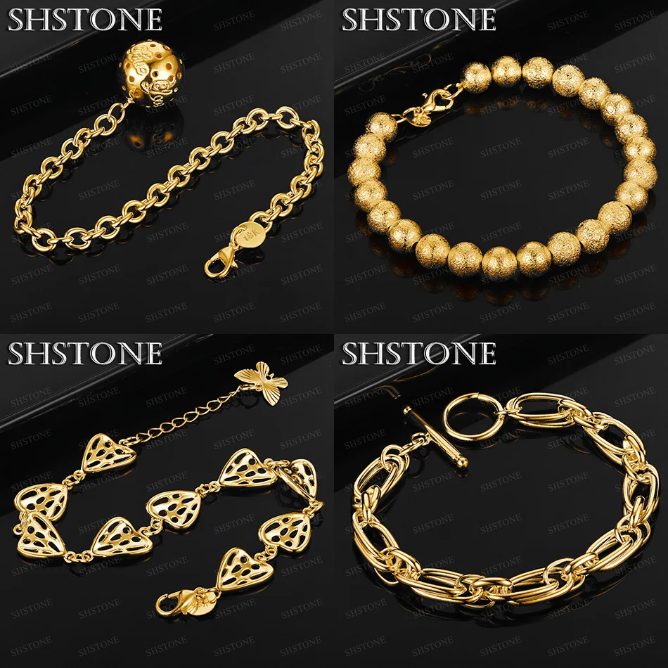 

20cm 18k Gold Hollow Heart Butterfly Chain Oval Chain Bead Ball Bracelet Women Party Engagement Fine Elegant Gift Jewelry