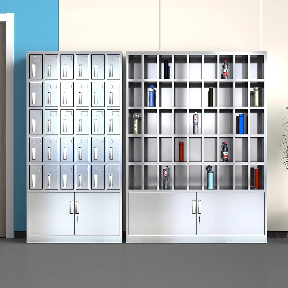 Stainless steel water cup cabinet Multi-grid storage cabinet Factory workshop Locker Water cup holder Canteen floor-to-ceiling