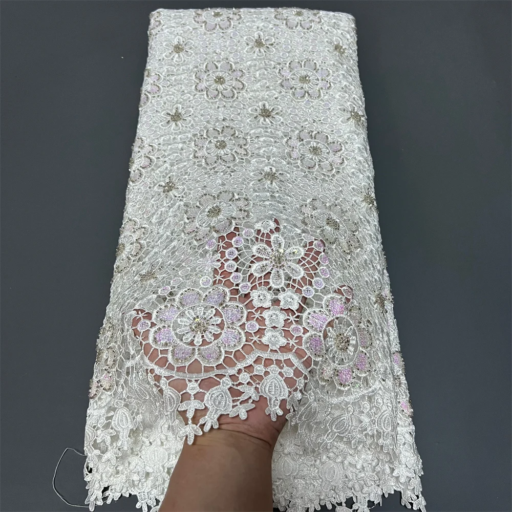 

2025 African Nigerian High-Quality Sequins Tulle Lace Fabric for Prom Dresses Beads Embroidery Sewing Net Cloth 5Yard ZJ101