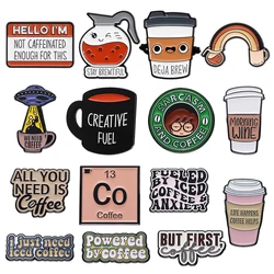 Iced Coffee Enamel Pin Creative Fuel Deja Brew Life Happens Coffee Helps Brooch Funny Lapel Badges Jewelry Gift for Kids Friends