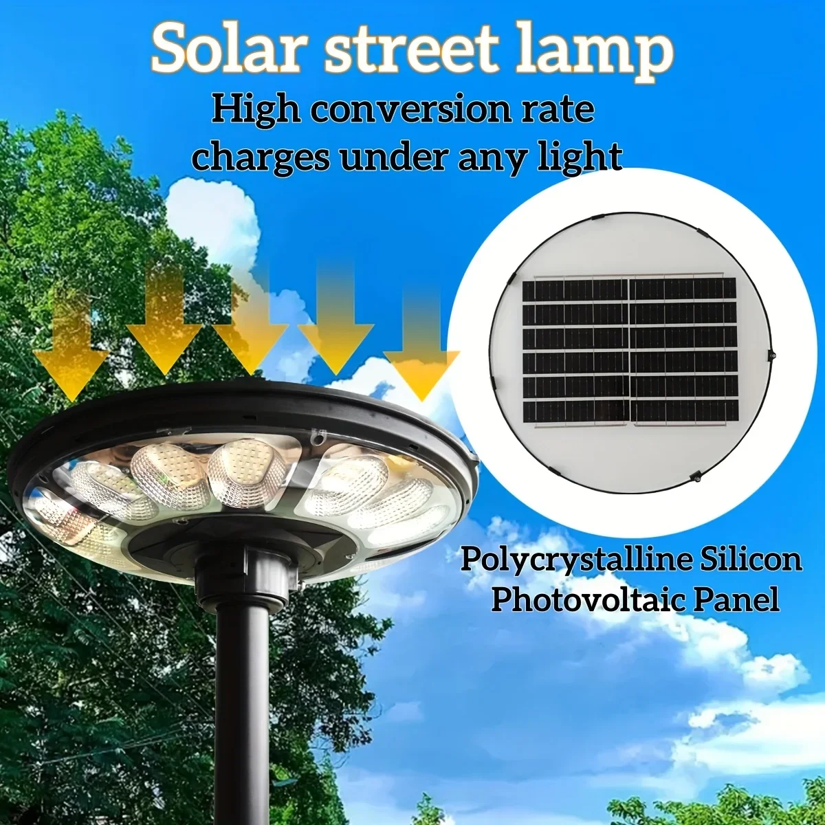 

Солнечный уличный фонарь емкостью 8400 мАч, 360° ° Освещение с датчиком движения, многокристаллическая кремниевая фотоэлектрическая панель для эффективной зарядки