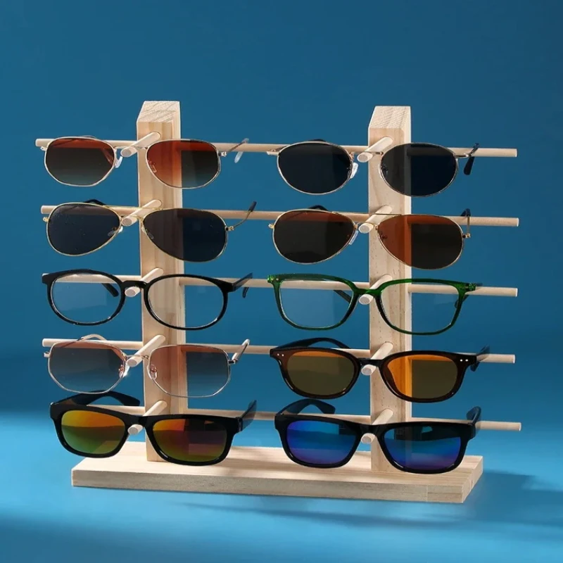 Detachable Solid Wood Eyewear Display Stand Wooden Display Organizer Rack for Glasses and Jewelry