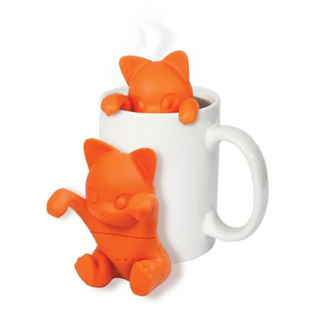 

Food-Grade Silicone Tea Infuser Orange Funny Cat Shape Perfect for Loose Leaf Tea Easy Cleaning Safe Use Herbal Filter