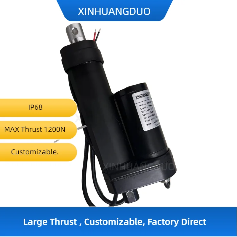 12V/24V IP68 Waterproof Linear Actuator 1200N 20MM-450MM Stroke for Solar Tracker, Door Motorization, Industrial, Medical Use