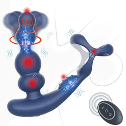 Male Prostate Massager Vibrator 360 Rotate Anal Plugs Masturbator Dual Motor Cock Ring Penis Stimulator Remote Control Sex Toys