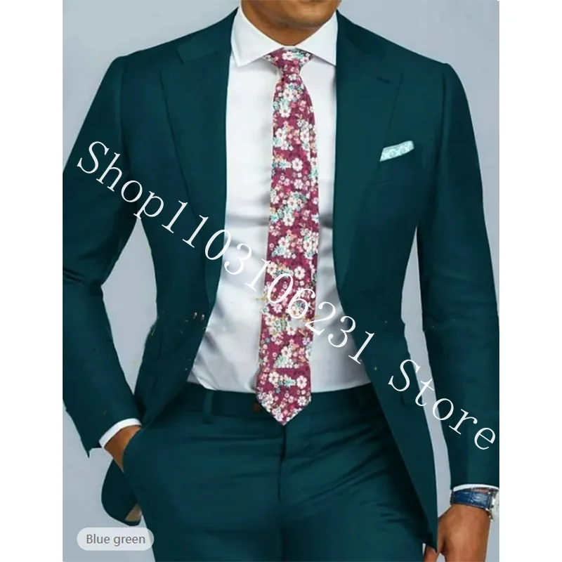 Blue Tuxedos Men‘s Suits Slim Fit Blazer Formal Businesss Groom Wear 2 Pieces Men Wedding Suits Jacket Pants Trajes De Hombre