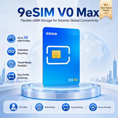 9eSIM V0 MAX Global Physical ESIM Card with Reader, 30 Profiles, Unlimited Downloads, 1GB Global Data for New Customers