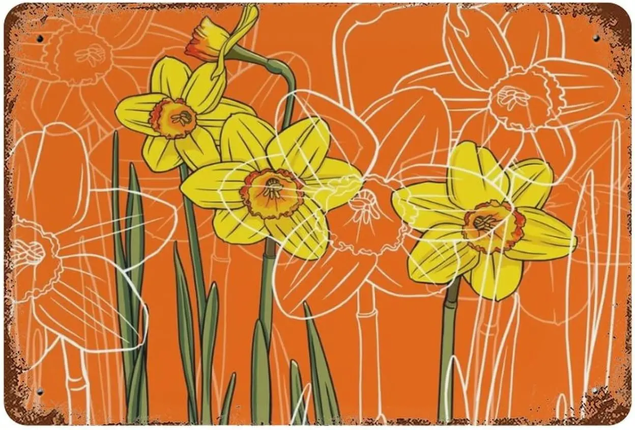 Daffodils - March Birth Flower, Spring Easter Signature Gift, Vintage Metal Tin Sign, Tin Sign Vintage Wall Decor Home Gard sign