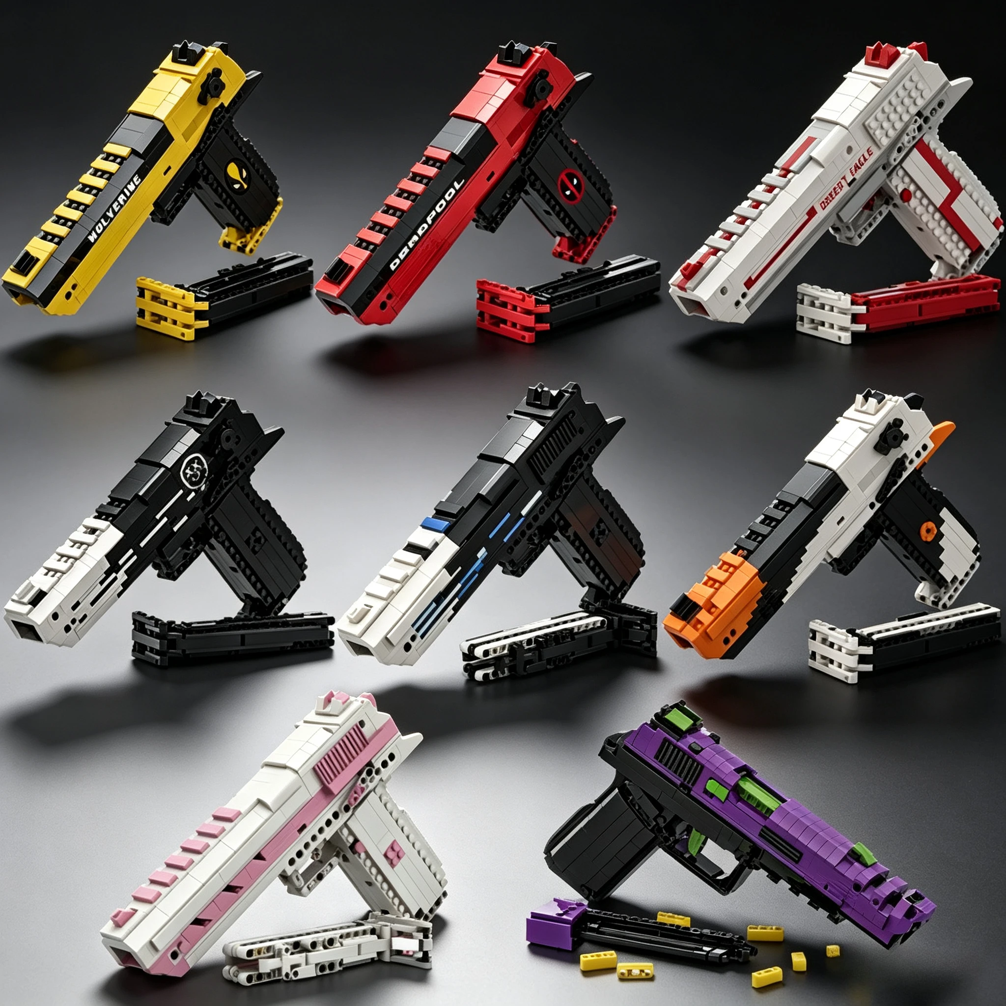 8 Types Multi-color Technical Desert Eagle Pistol Gun Building Blocks MOC Assemble Bricks Shooting Toy Gift For Adult