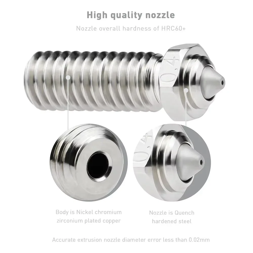 

K1 CR6 MK8/MY Volcano V6 Series 0.4/6/8MM 3D Printer Bimetallic Copper Alloy+Hardened Steel Nozzle High Temperature WearResist