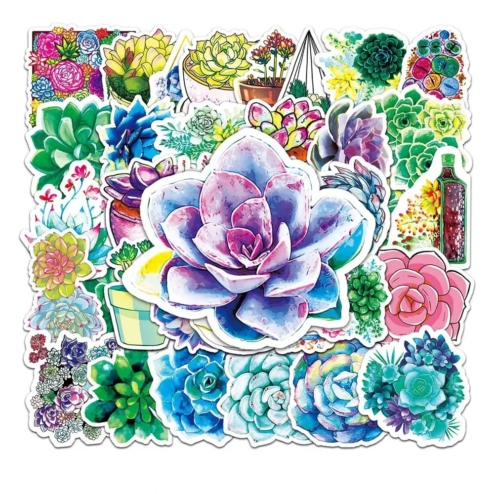 50PCS Watercolor Cartoon Succulent Stickers for Luggage Laptop Ipad Cup Journal  Notebook Decorative Stickers