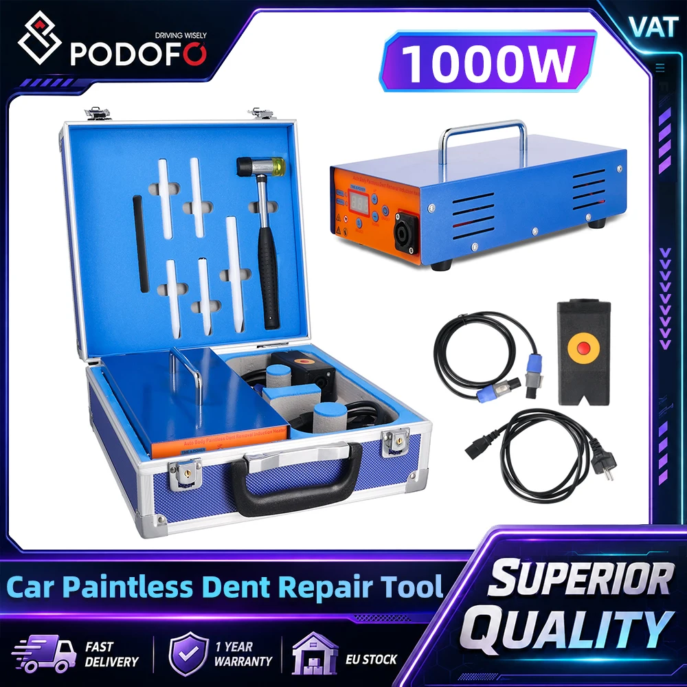 Podofo 1000W Strumento per la riparazione di ammaccature senza verniciatura per auto, riscaldatore a induzione elettromagnetica, dispositivo per la rimozione di ammaccature PDR con controllo digitale,