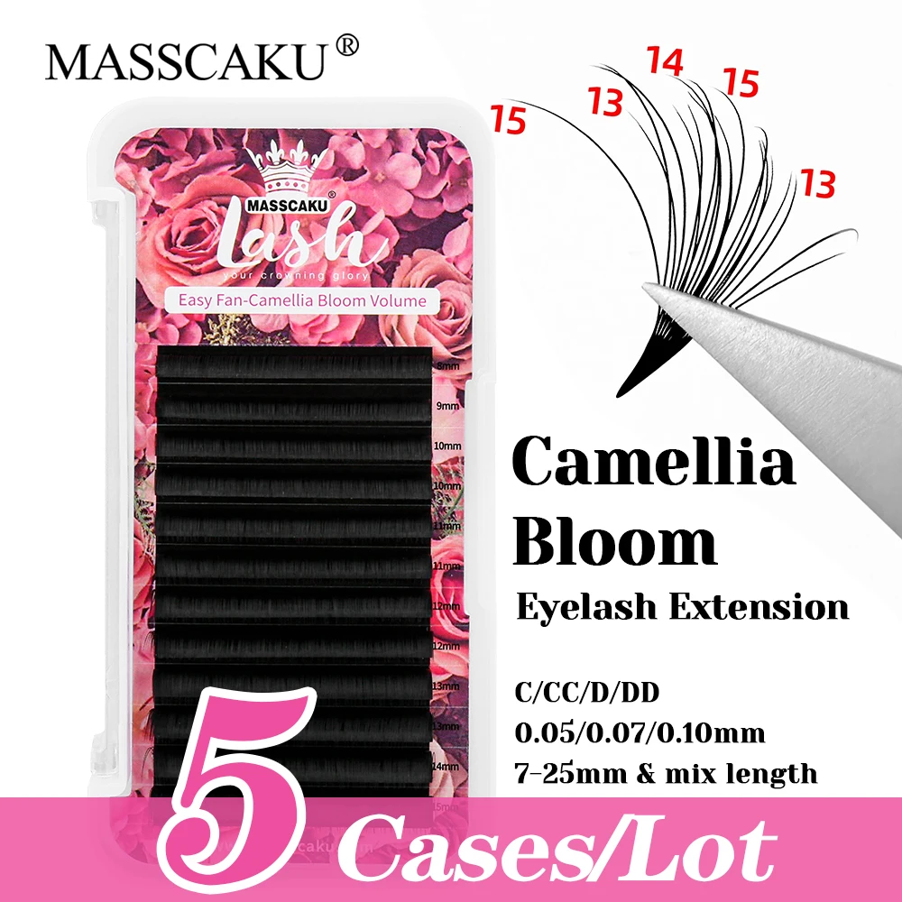 

New Arrival MASSCAKU 5cases/lot Handmade One Second Flowering Lashes 0.05/0.07/0.10mm Thickness Russian Volume Eyelash in Stock