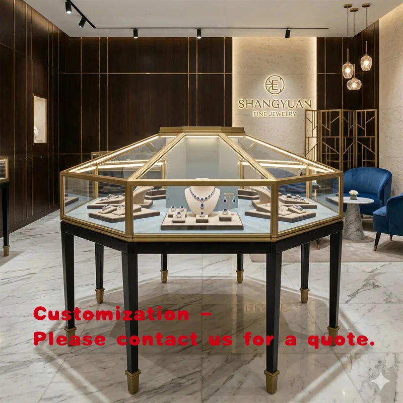 custom.Jewelry Display Counter Showcase Stainless Steel Velvet Interior Retail Shop Fitting OEM ODM