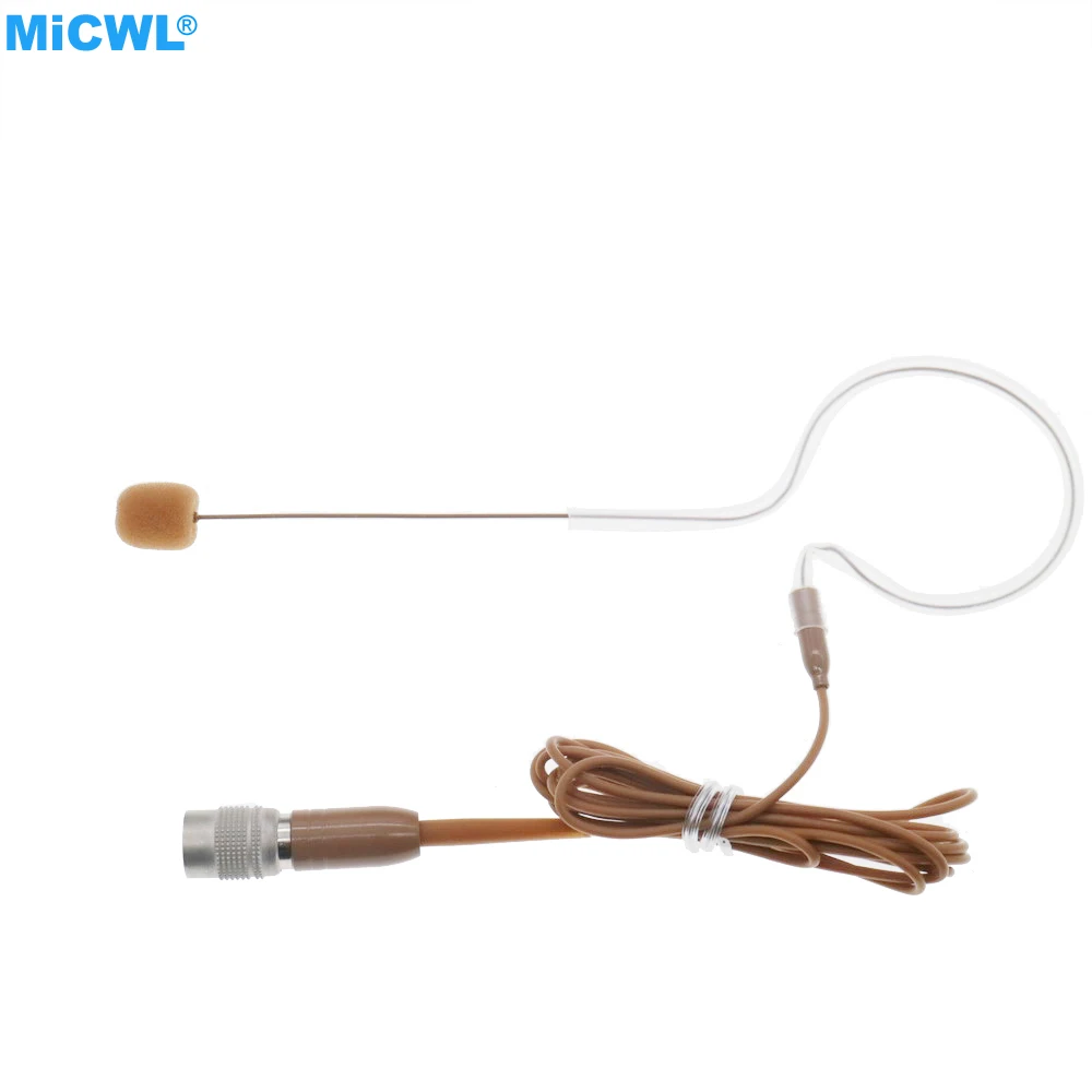 

Brown One Ear Hook Headset Microphone For Audio-Technica ATW Series Wireless Belt Pack Hirose 4Pin AT4 Tan Mic