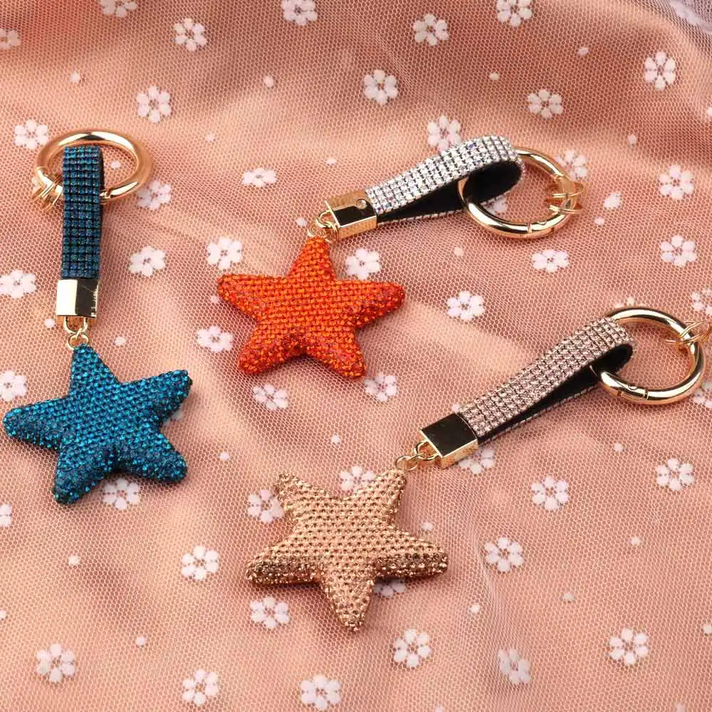 Crystal Rhineston Keychain Five-pointed Star Heart Smiling Face Jewelry Ornament For Women Friend Keychains Special Gifts