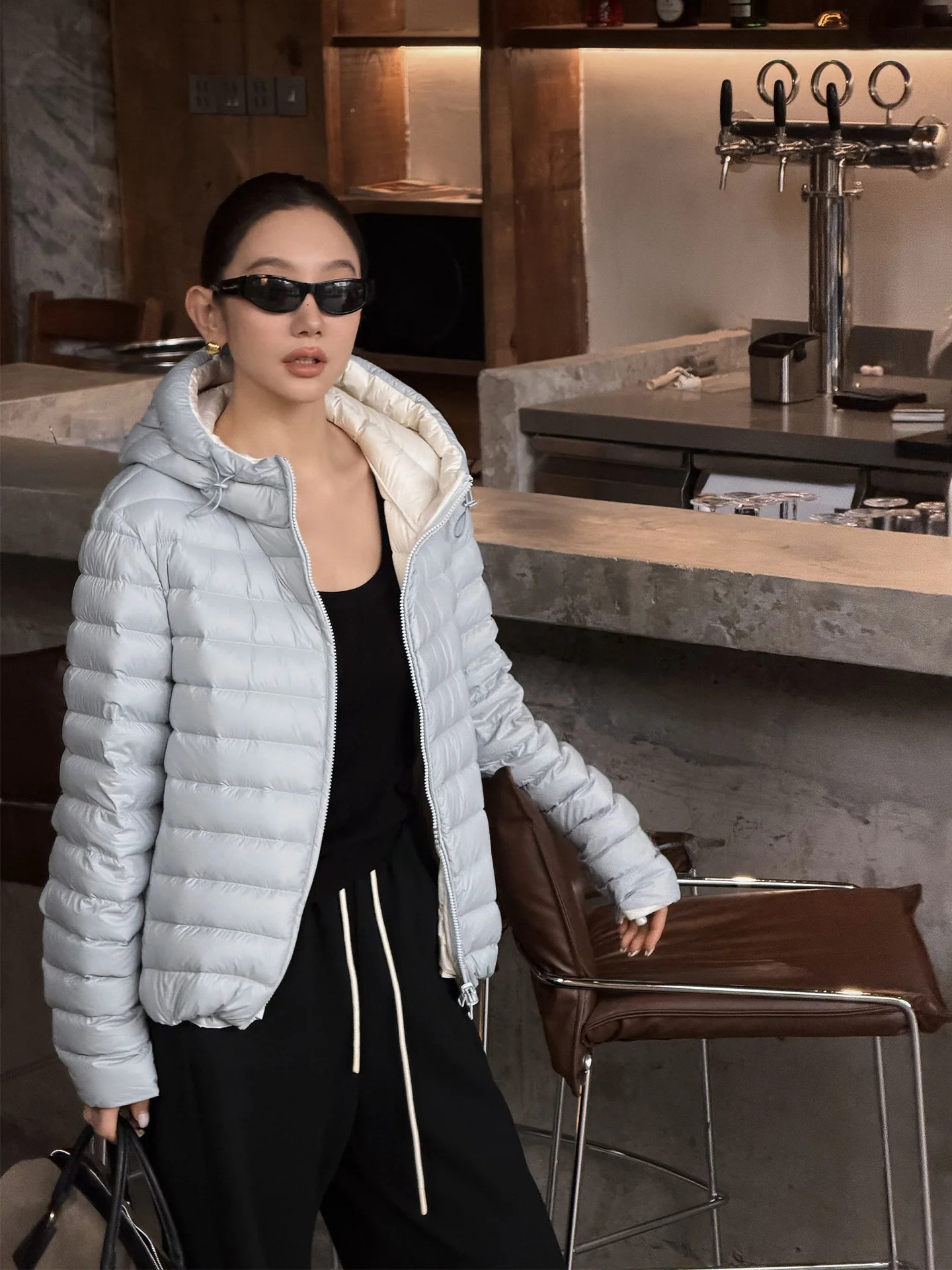 

LiHuiEr Blue ort down Jaet Women's Casual Loose Fit Goose down Coat with Hood 90% down Content Warm And Sli