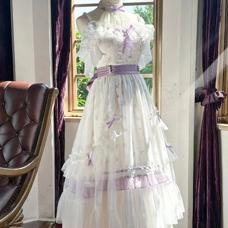 

Bow Cake Dresses Y2K JK Gothic Lolita Dresses Kawaii Layered Pullover Green Purple Lace Hollow Out Long Sleeve Outfit Dress New