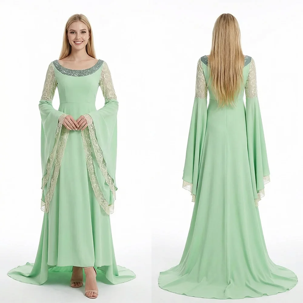Arwen LOTR Cosplay Costume Women Green Dress with Crown