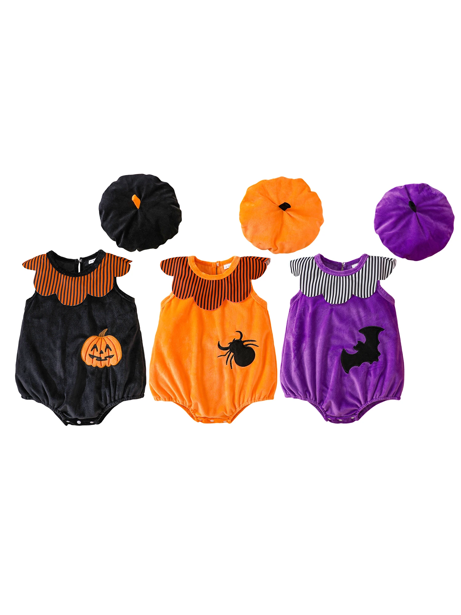 ชุดแฟนซีฮาโลวีนน่ารักสำหรับเด็กเล็ก ลายปักรูปฟักทอง แมงมุม ค้างคาว ลายดอกไม้ แขนกุด พร้อมหมวก ชุด 2 ชิ้น สำหรับเด็กผู้หญิง