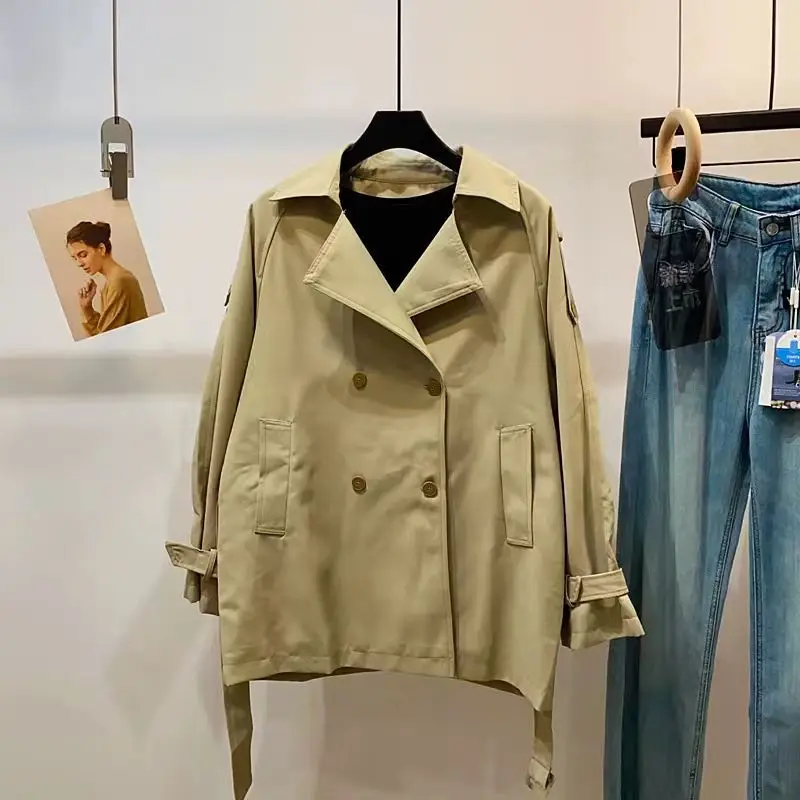 

SuperAen 2024 Autumn Korean Style Double Breasted Loose Fashion Mid Length Jacket Coat