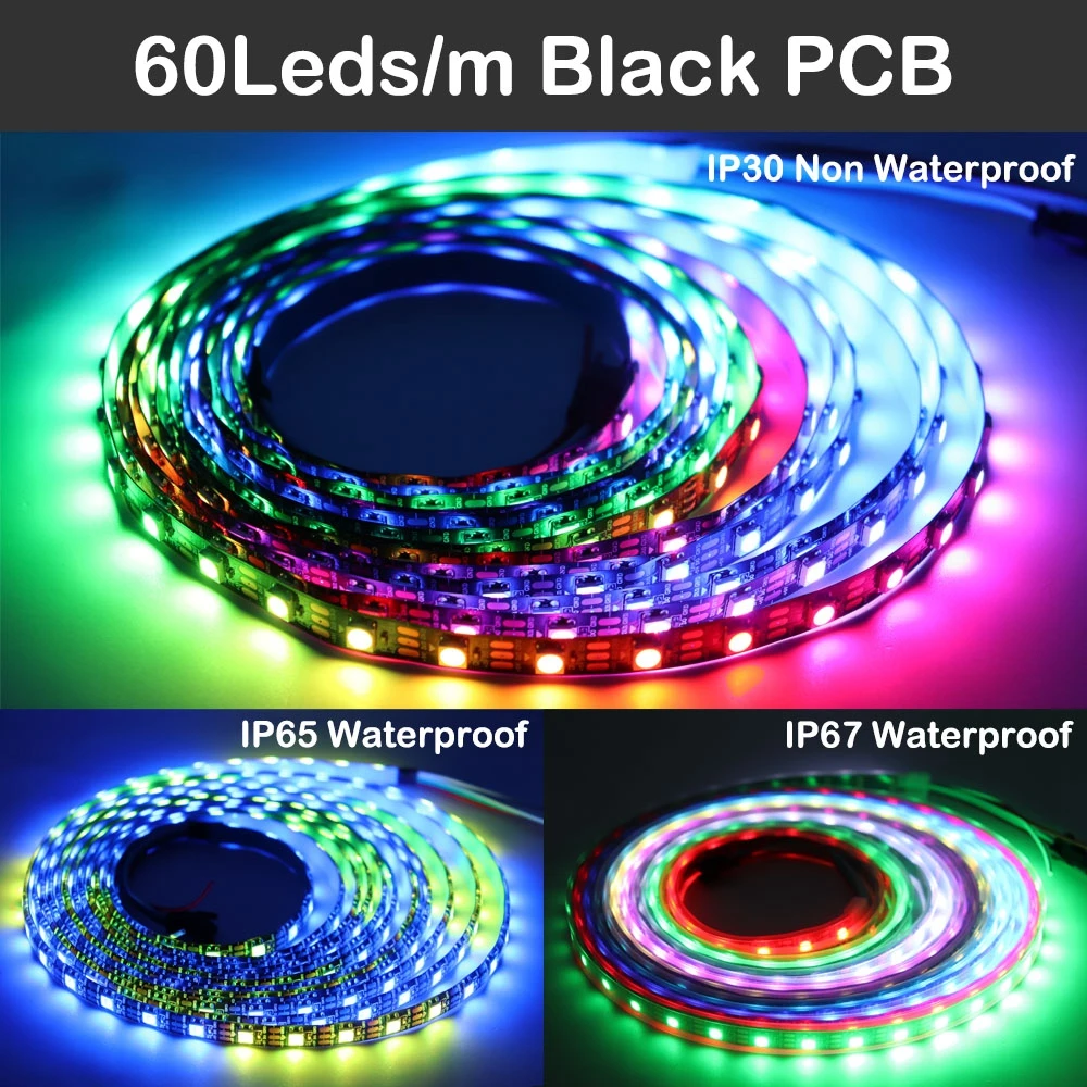 DC5V WS2812B Smart Led Strip 30/60/74/96/144Leds/m WS2812 Black/White PCB Individuaily Addressable Light Tape IP30/65/67