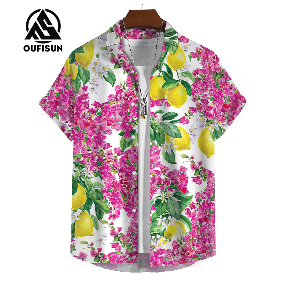 Sunflower Floral Print Shirt Men\'s Casual Short Sleeve Shirt Summer Hawaii Beach Vacation Men\'s Shirt Oversized Tops Size S-5XL