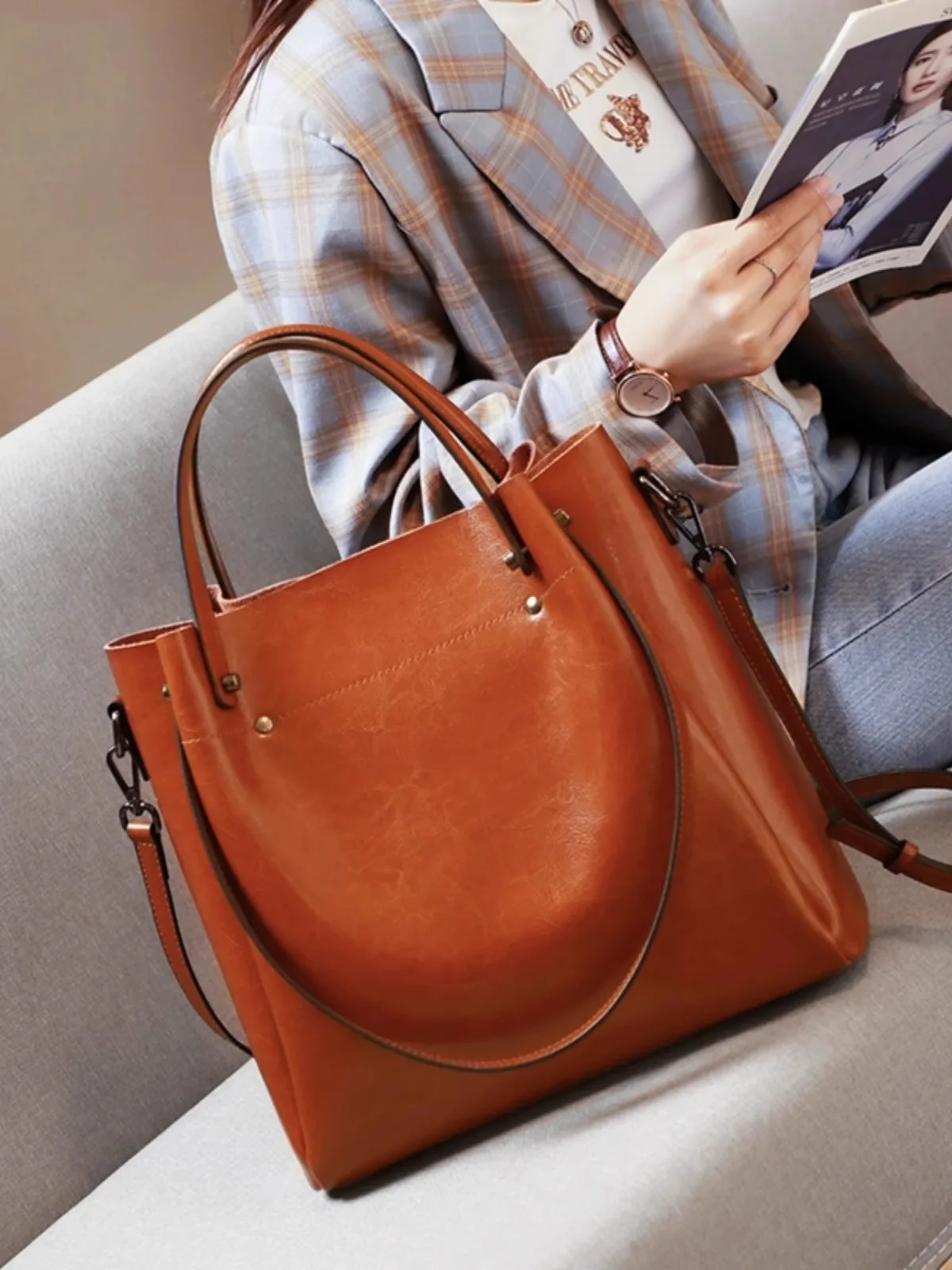 High Quality Genuine Cow Leather Handbag For Women Vintage Shoulder Bag Large Capacity Multi-Pocket Fashion Crossbody Bag