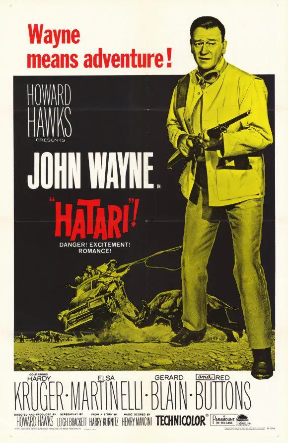 HATARI Film John Wayne Elsa Martinelli Rode Knoppen Hardy Kruger ZIJDE POSTER Wandverf