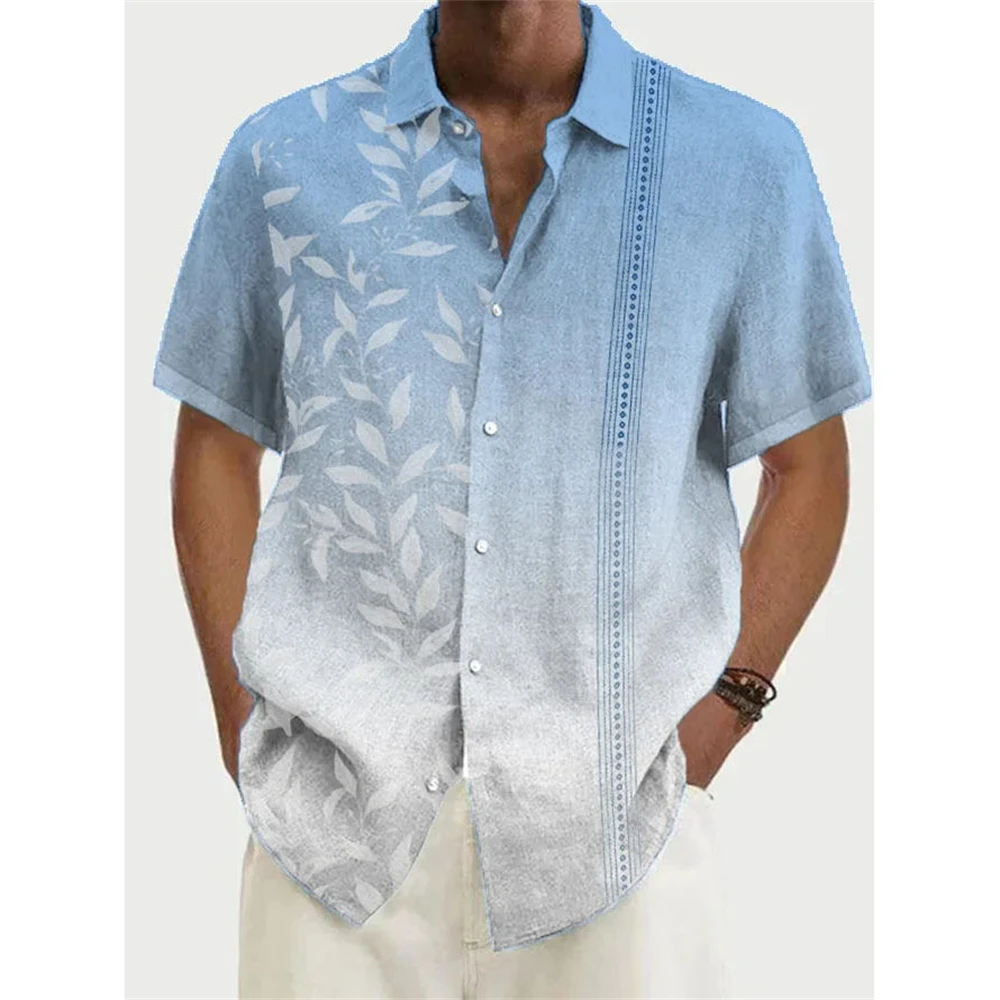 Camisas hawaianas con solapa de árbol de Coco para hombre, camisa de manga corta a la moda, blusa Floral, cuello vuelto, ropa masculina, Verano