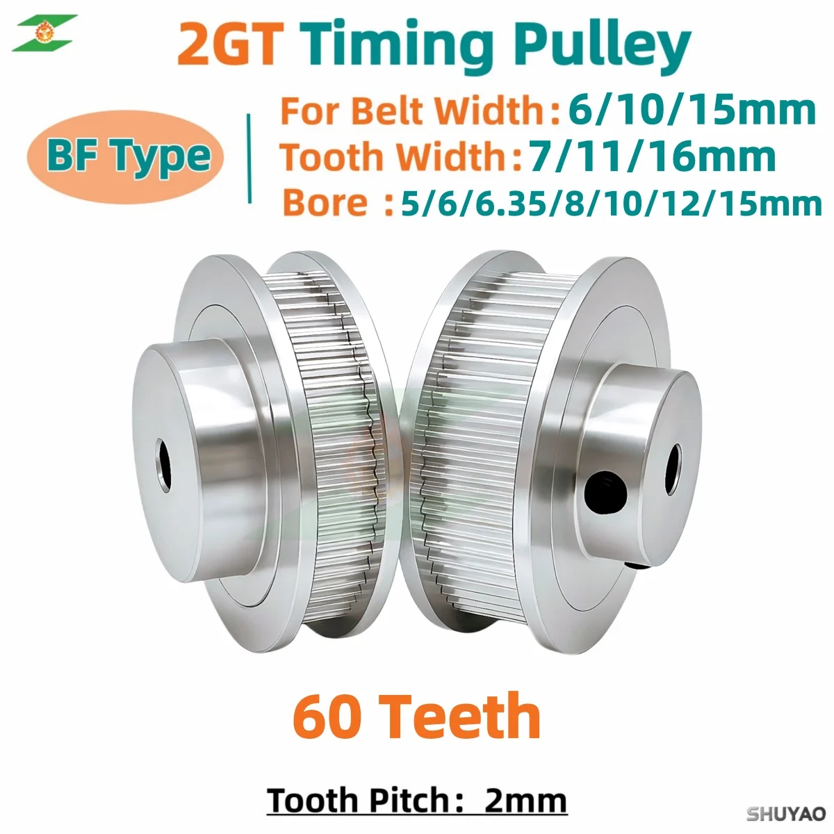 2GT BF Type Timing Pulley G2M 60 Teeth Bore 4/5/6/6.35/8/10/12mm GT2 Synchronous Wheel For Belt Width 6/10mm 3D Printer Parts