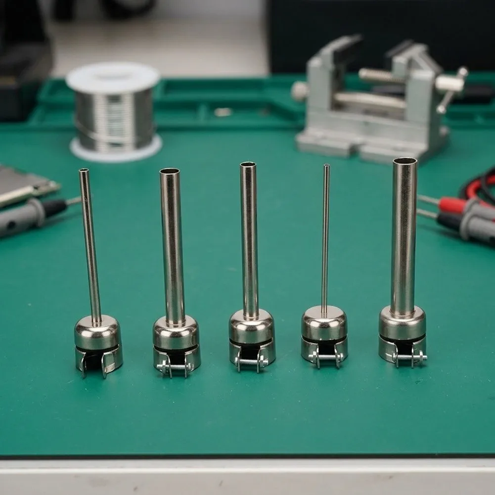 5PCS Lengthened Hot Air Nozzles Compatible with For 850 Series For Soldering Stations Standard Size Silver Metal
