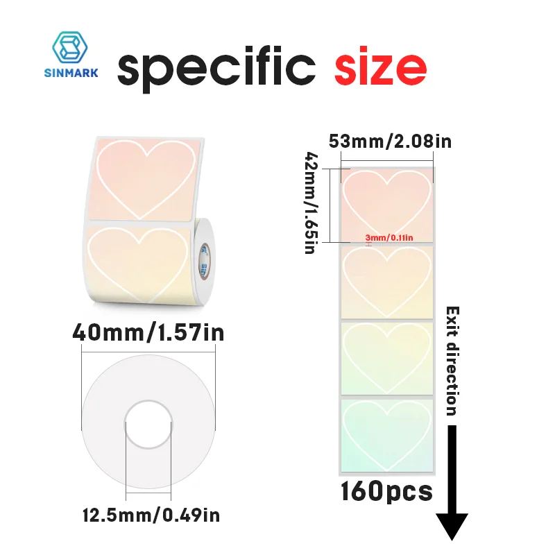 SINMARK Heart Shaped Colorful Thermal Label Paper Stickers Irregular Stickers Gift Tags Compatible Phomemo M110/M200 Printers