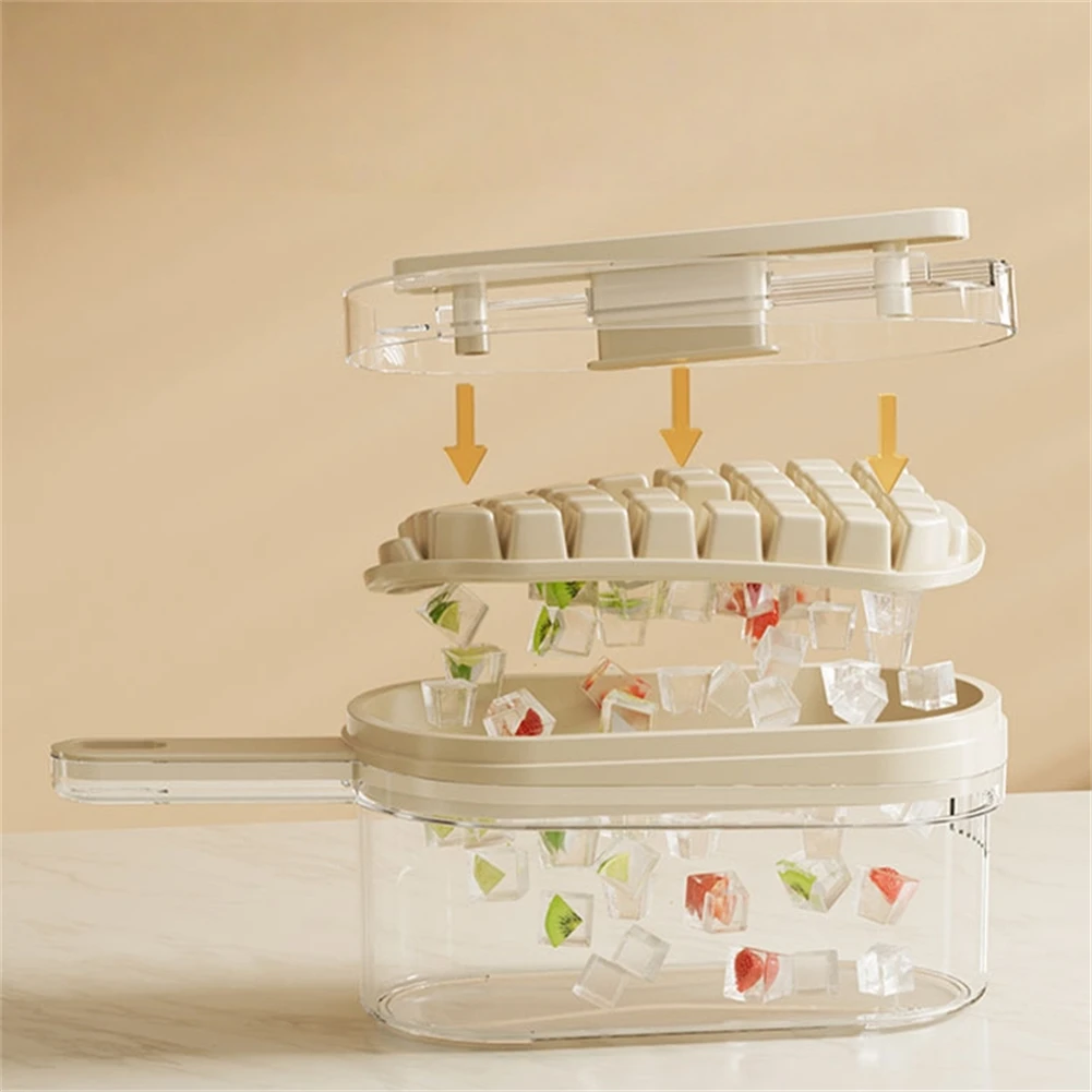 64 Grid Ice Cube Tray with Press Release Feature Leakproof Storage Bin and Lid Stackable for Multi use Ice Making