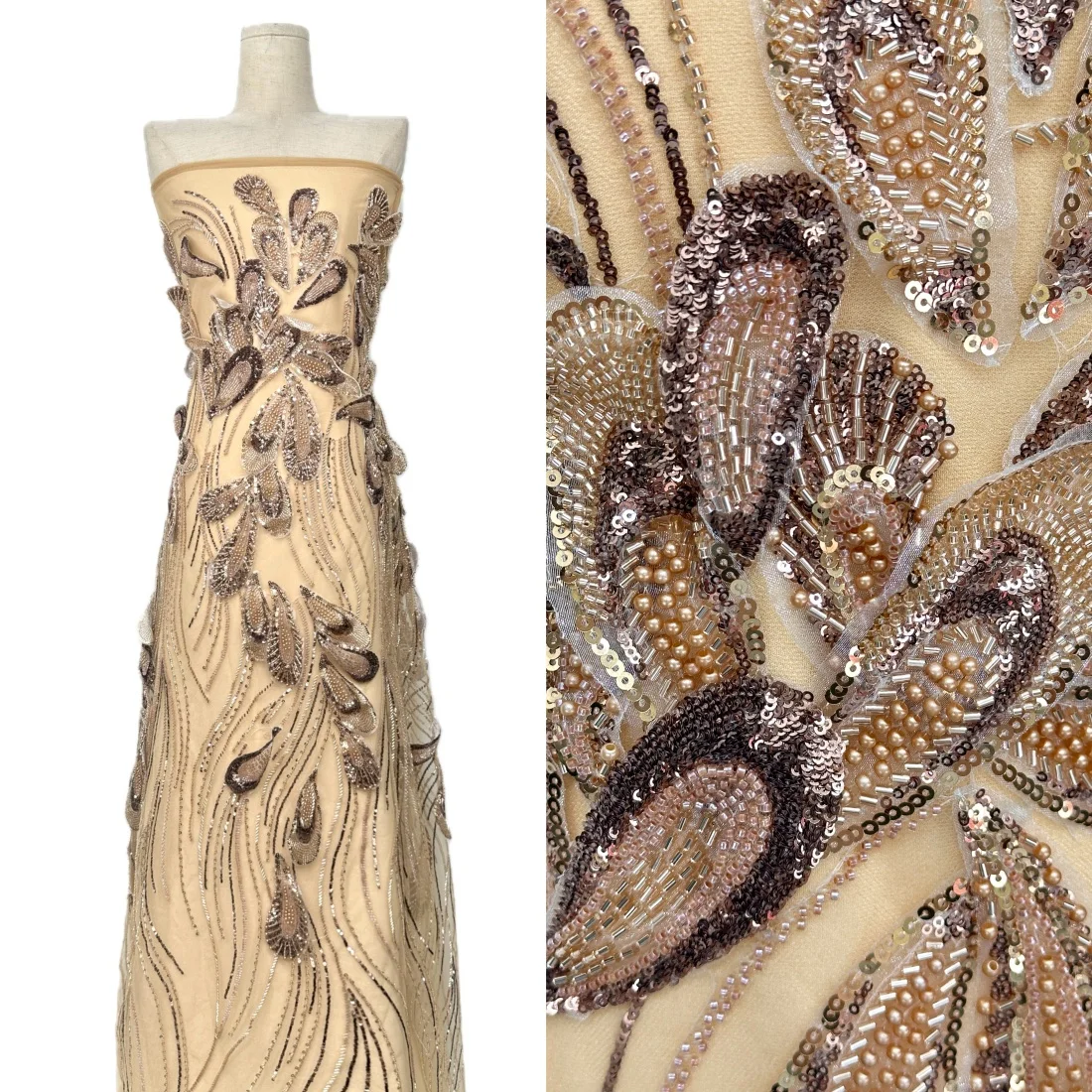 African Handmade Beaded Sequin Lace Fabric, Elegant French Heavy, Nigerian Mesh, Wedding Party Dresses, Hot Sale