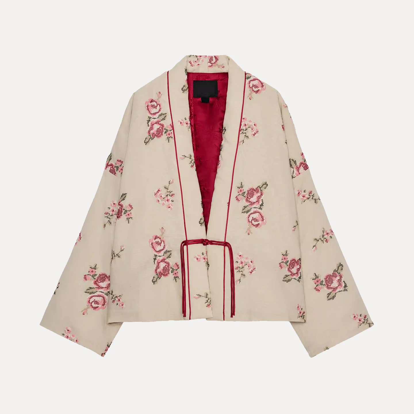 سترة نسائية قطنية من Z بأكمام طويلة وياقة على شكل V مع تطريز زهري، موديل 2025 الجديد بقصة قياسية وطراز قصير #3