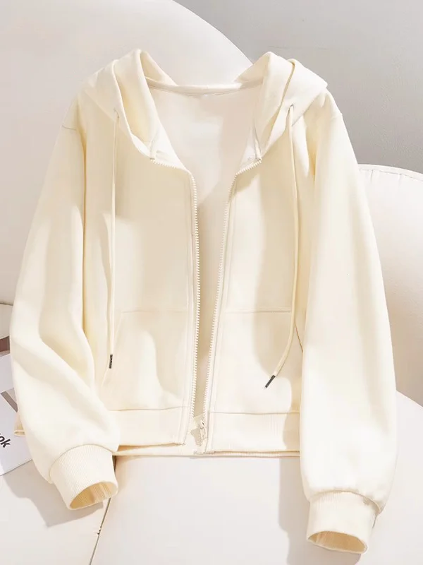 

Early Autumn Plaid Hooded Sweatirt Jaet Women's ort Thiened Fce Zipper Cardigan Trendy Korean Sle Long Sve