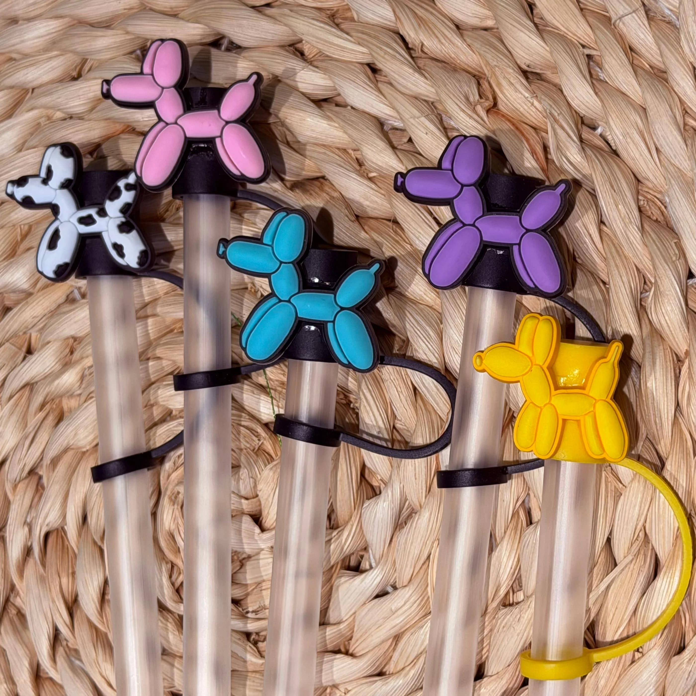1-5Pcs Balloon Dog Straw Cover Cap For Stanley Cup Reusable 10mm Silicone Straw Topper Compatible 30&40 Oz Tumbler With Handle