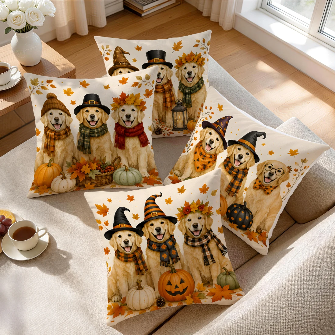 Halloween Costume Retriever Puppy Cushions Pillowcase Polyester Cushion Cover Throw Pillow Pillowcover Home Car Sofa Decor
