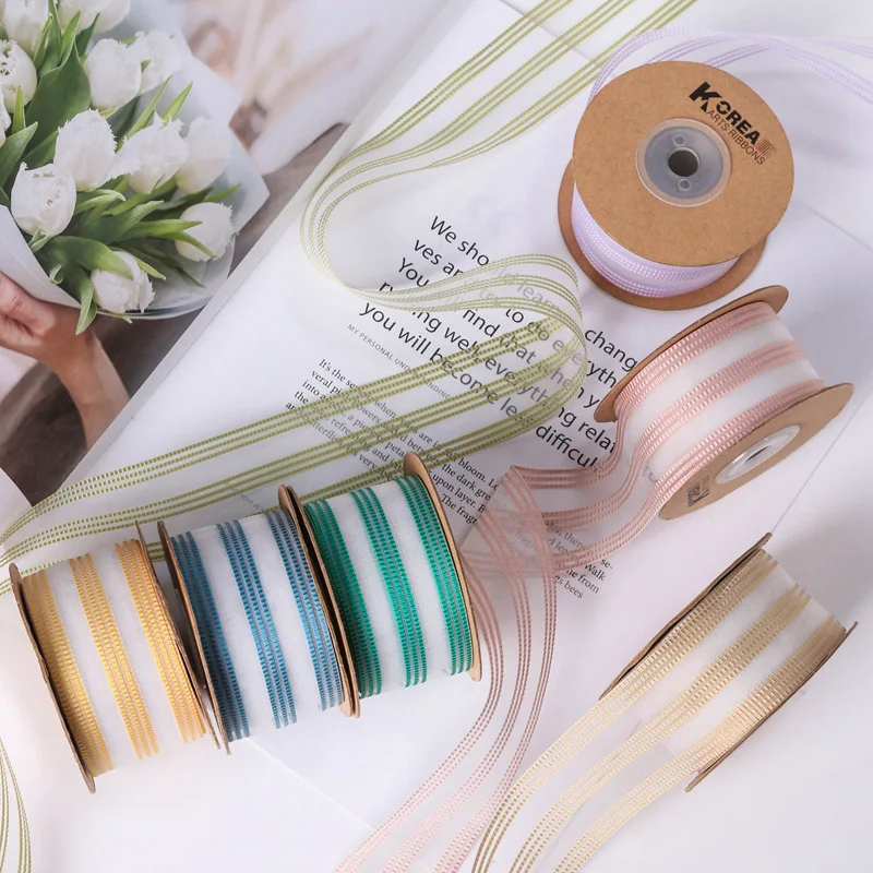 Stripe Organza Ribbon Lace Fabric Material 3mm 7mm 10mm 16mm 25mm 38mm Flowers Gift Packaging Hair Accessories Clip Crafts Tape