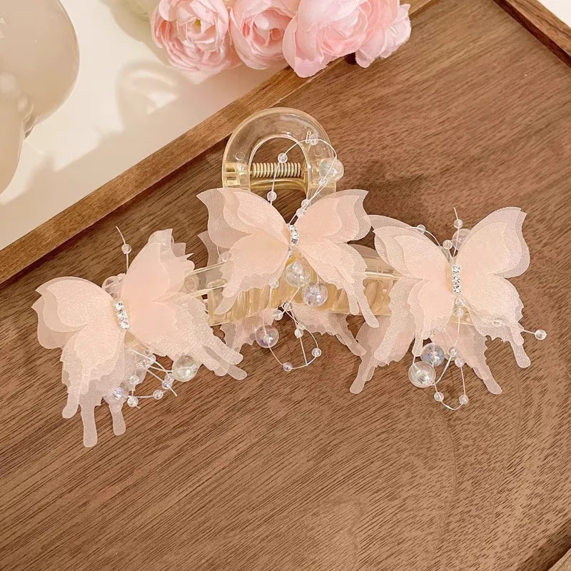 15CM  Large Shark Clip Hair Claw For Women Pearl Butterfly Hair Crab Clip Women\'s Back Of Head Summer Forest Style Hair Clip