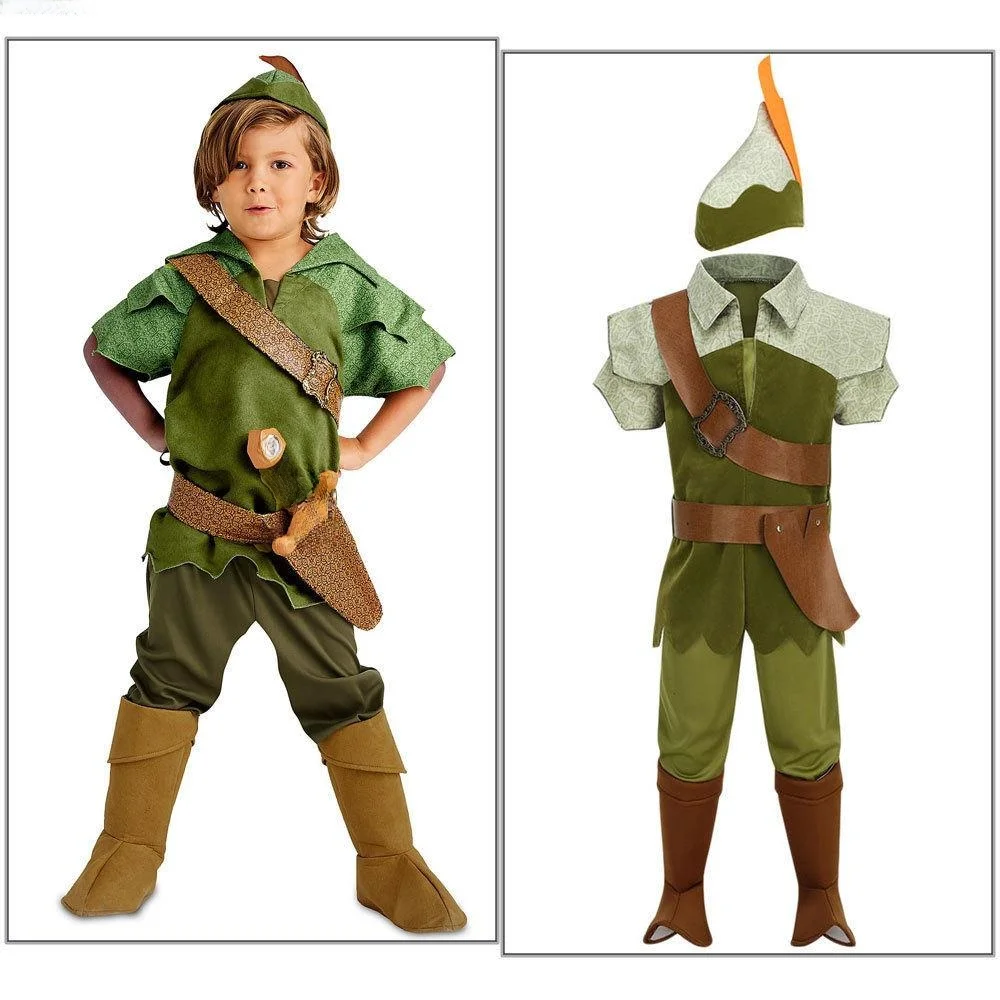 Little Boy Halloween Performance Costume Green Fairy Peter Pan Party Set Straight Hair Peter Pan Children's Party Outfit