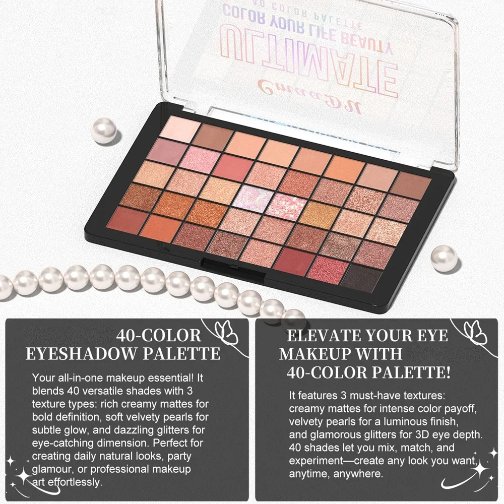 40 Color Eyeshadow Palette Purple Glitter Pearlescent Matte Eye Shadow Shimmer Makeup Long Lasting Women Beauty Eye Cosmetics