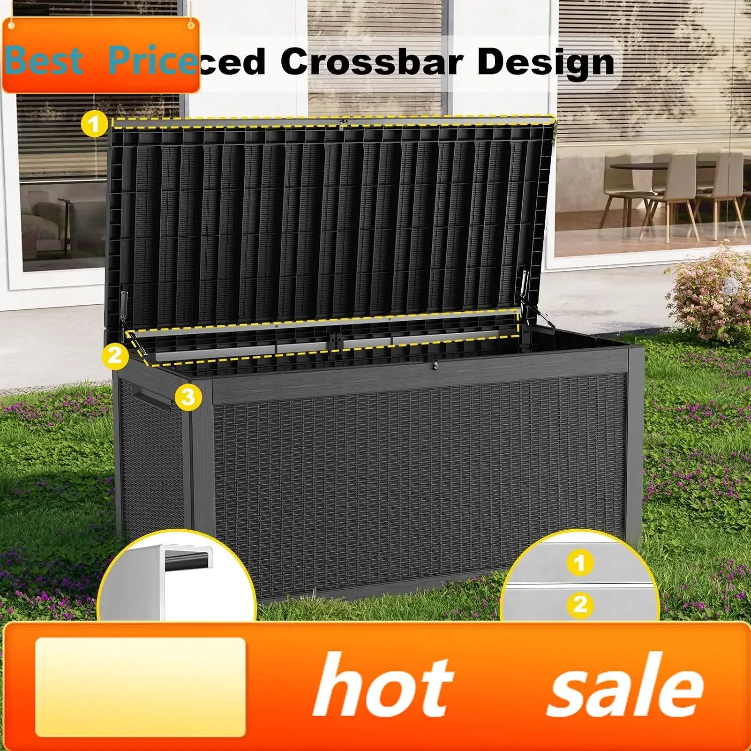 320-Gallon Outdoor Storage Box, Heavy-Duty Reinforced Resin Deck Box, Large Storage Bin with Lockable Lid, Waterproof Container