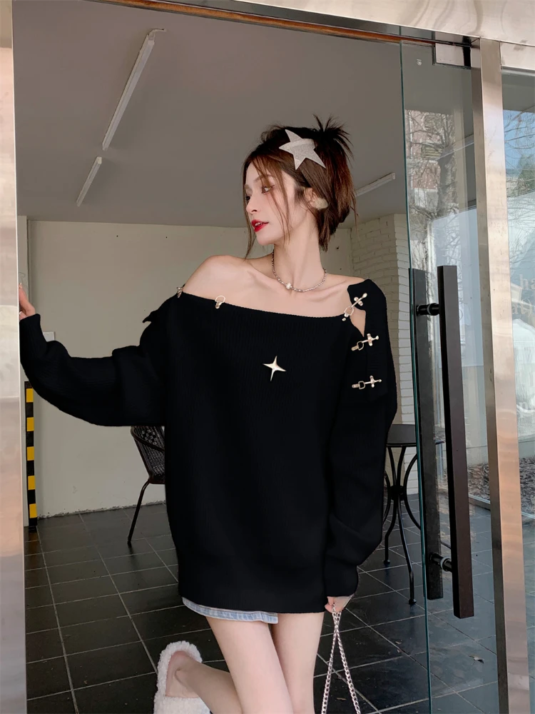 2022 Winter Elegant Knitted Sweater Women Designer Casual Sexy Pullover Y2k Clothing Korean Fashion Office Lady Blouse and Tops