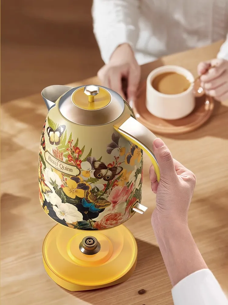 1.7L ريترو طباعة إيقاف التشغيل التلقائي غلاية كهربائية الماء المغلي 304 الفولاذ المقاوم للصدأ المضادة للجفاف 1850 واط 220 فولت