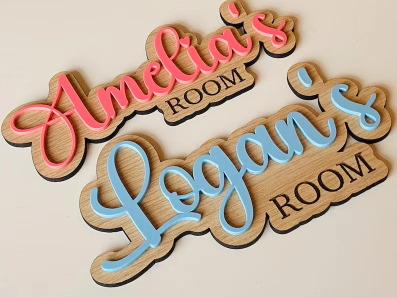 Custom Kids Room Wooden Door Sign, Personalized Name Plaque, Hanging Name Door Hanger, Baby Shower Gift for Kids Bedroom Decor