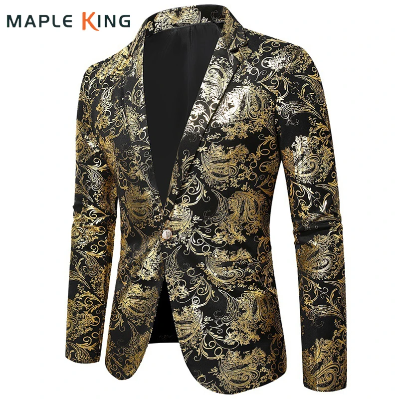 

Gold Bronzing Costume Homme 2023 Mens Blazer Masculino Preto Paisley Floral Print Slim Suits Jacket Men Luxury Steampunk Hombre