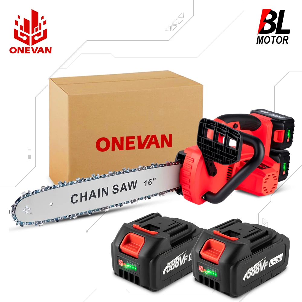 ONEVAN 16 Inch 7980w Brushless Electric Chainsaw Automatic Oil Delivery Cutting 80cm Wood Power Tools For Makita 18v Battery